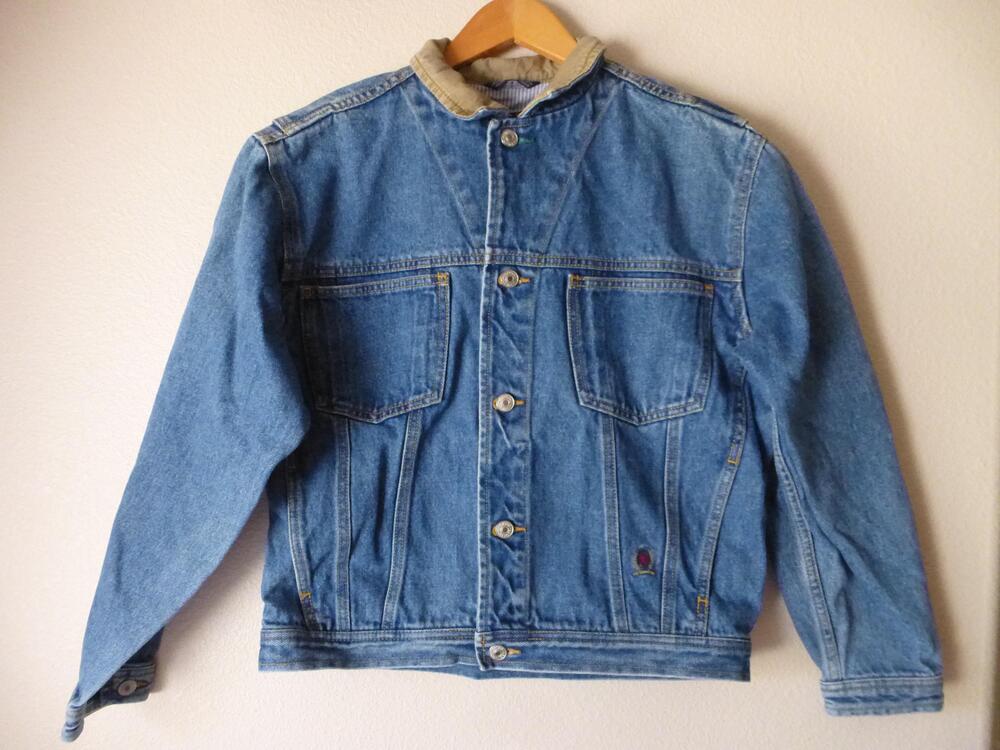 Tommy Hilfiger Jacket Mens XL Denim Contrast Collar Crest Pockets 90s